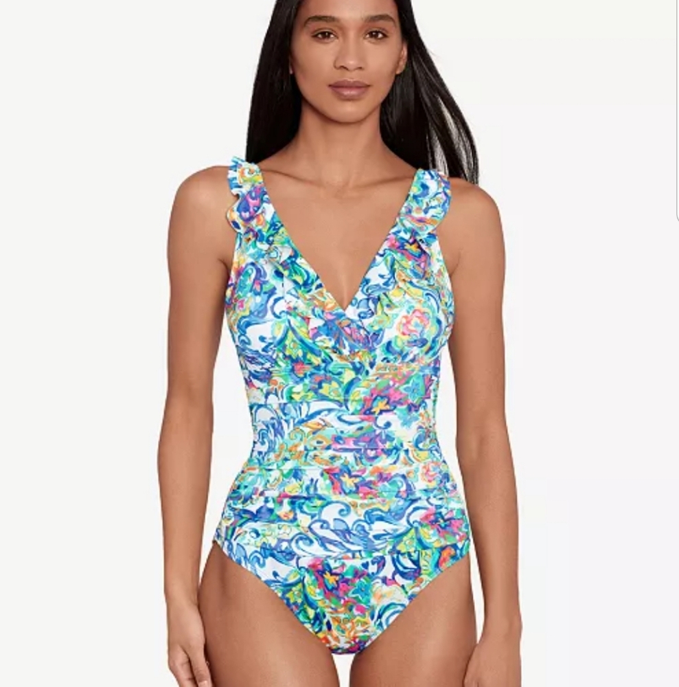 LAUREN RALPH LAUREN Floral Ruffle One Pc Swimsuit